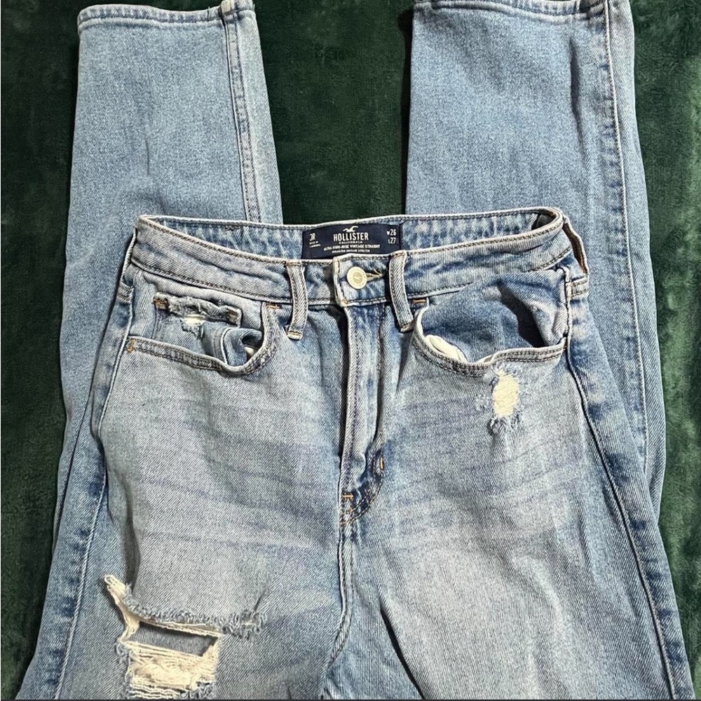 Hollister Faded Light Blue Distressed High-Rise Jeans